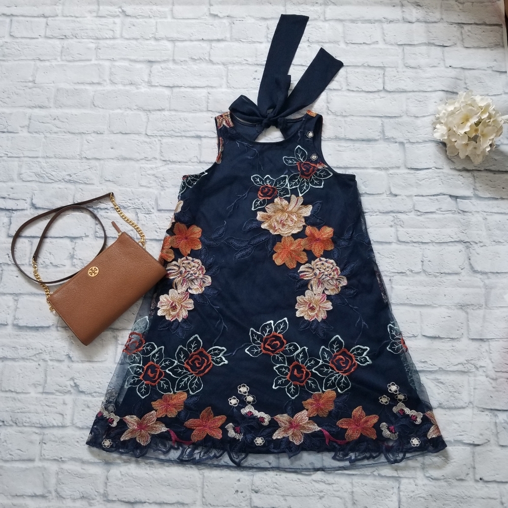 Women's Embroidered Net Mesh A Line Mini Dress